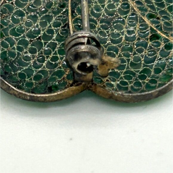 Vintage Art Deco Spider Brooch Green Leaf Flower 800 Silver Gold-tone Wash - Picture 8 of 16